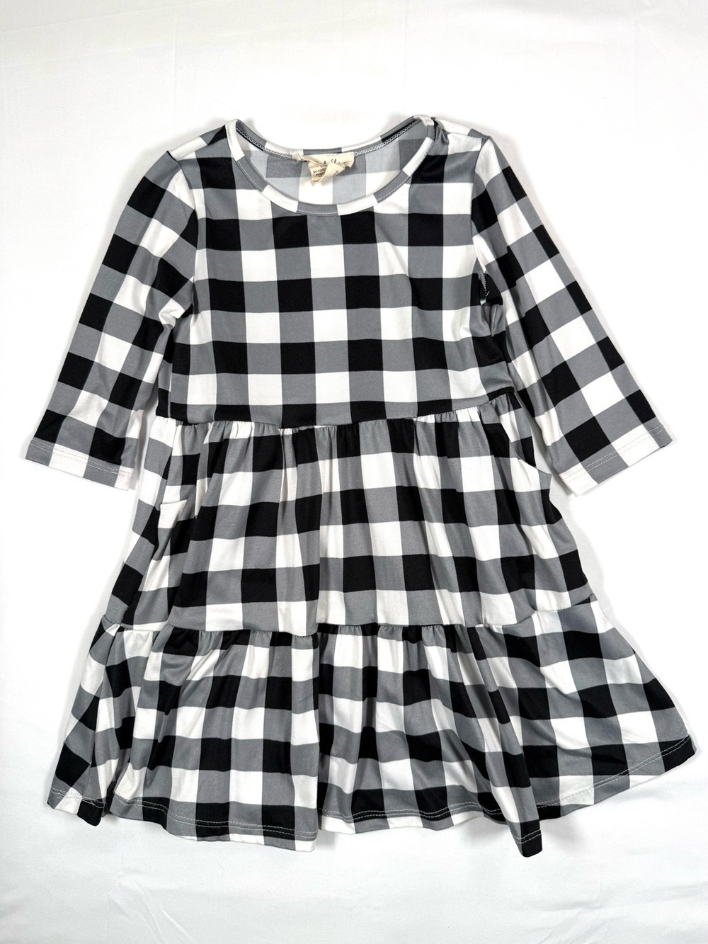 EMMA & ELSA Girls Buffalo Plaid Tiered‎ Pocket Dress 5 Boutique Cottagecore Fall